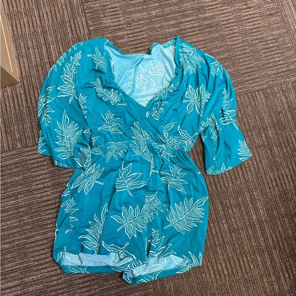 Hi Finest Teal Leaf Romper